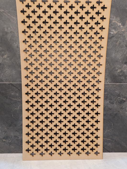 Fleur de Lis Decorative Wooden Panel, Laser Cut MDF Radiator Cover Grille, Wall Divider, 1200mm x 620mm x 3mm, Unprimed MDF