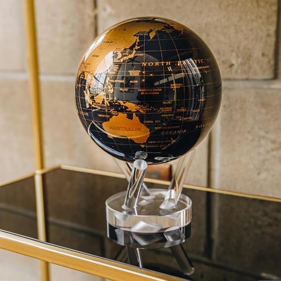 MOVA Globe - Jet Black and Gold Signature (6) | Solar-Powered Spinning Globe for Desk | Self-Rotating Modern Earth Decor | No Batteries Required