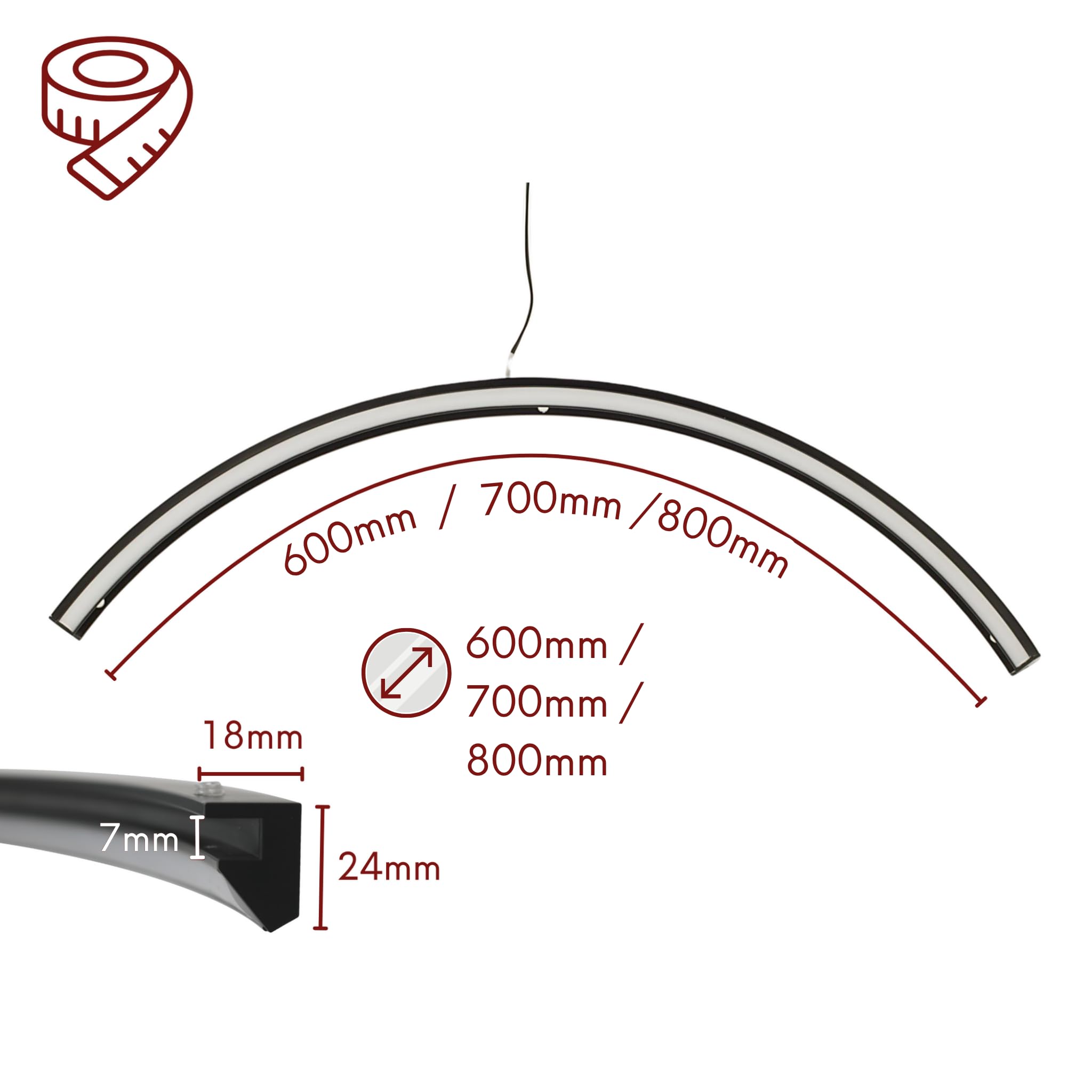 kalb | CURVIA, LED Spiegellampe, Gebogene Spiegelbeleuchtung für runde Spiegel Ø 60, 70 & 80 cm, 12VDC, 6W, neutralweiß 4000K, IP44, flimmerfreies Schminklicht, schwarz matt, Aluminium (80cm)