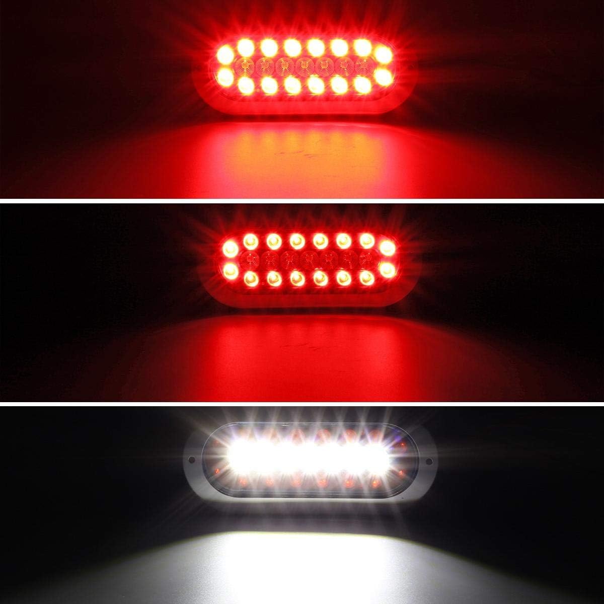 Partsam 4Pcs 6.5" Inch Oval Led Trailer Lights Red White 23 LED Flange Mount Taillights Red Stop Brake Tail Running Lights White Backup and Reverse Lights for RV Trucks Sealed with Reflectors