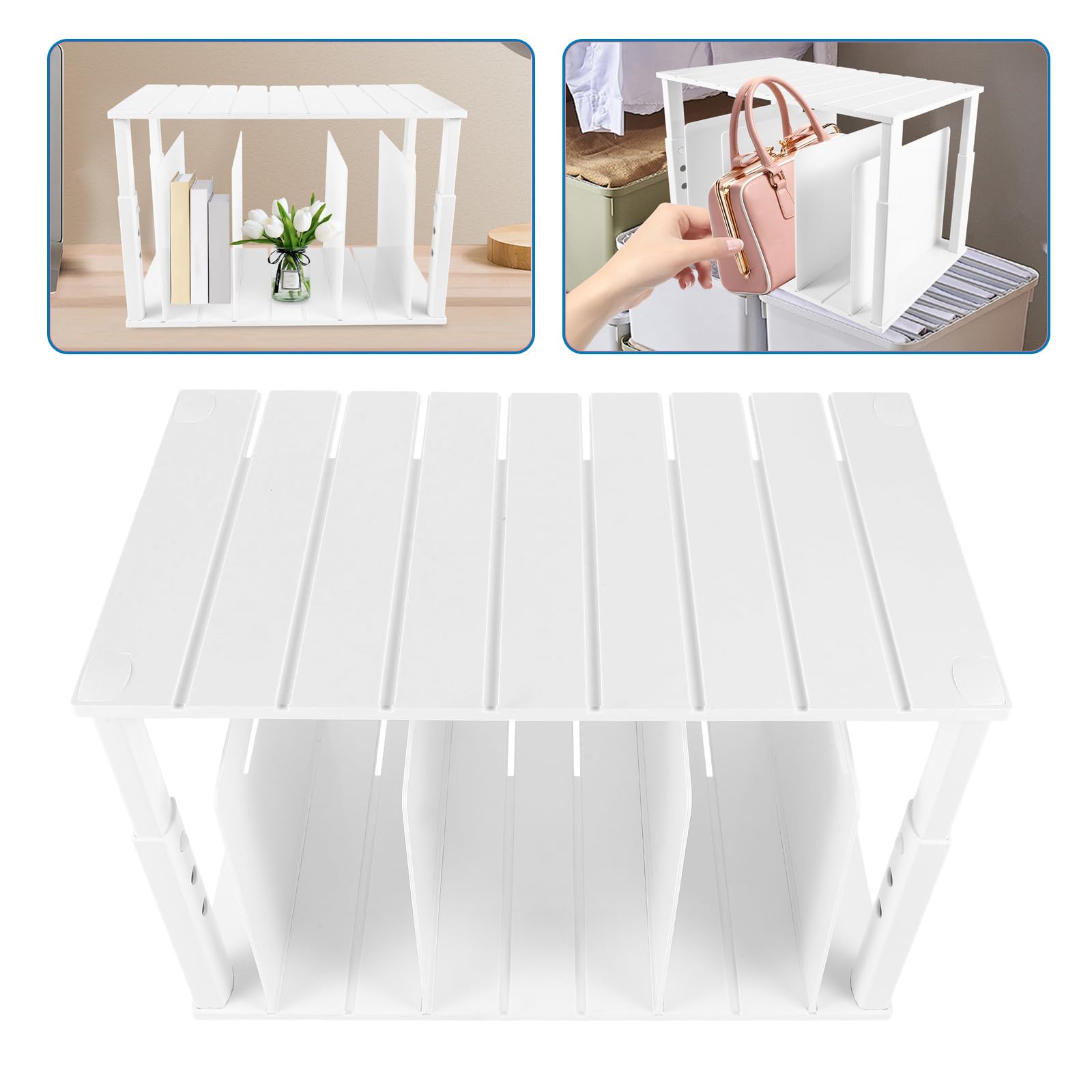 Organizer per Armadi Multiuso in Abs Bianco Divisori Regolabili e Bordi Lisci, Scatola Porta Borse Antiscivolo per Camera da Letto