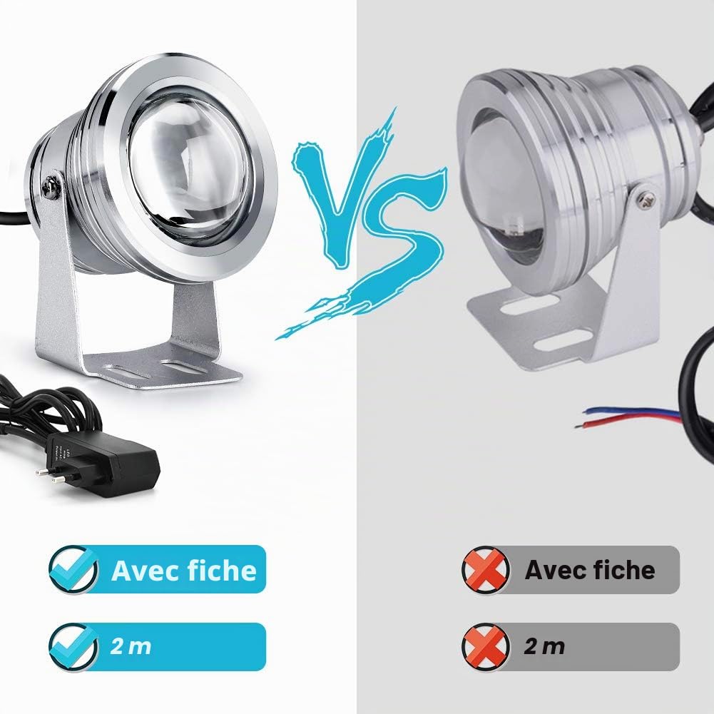 Greensen Lampe de Fontaine Sous-marine RVB pour éclairage de Décoration 90-265 V, Coque en Acier Inoxydable 5050 RVB, Excellente Performance d'étanchéité (Prise UE)