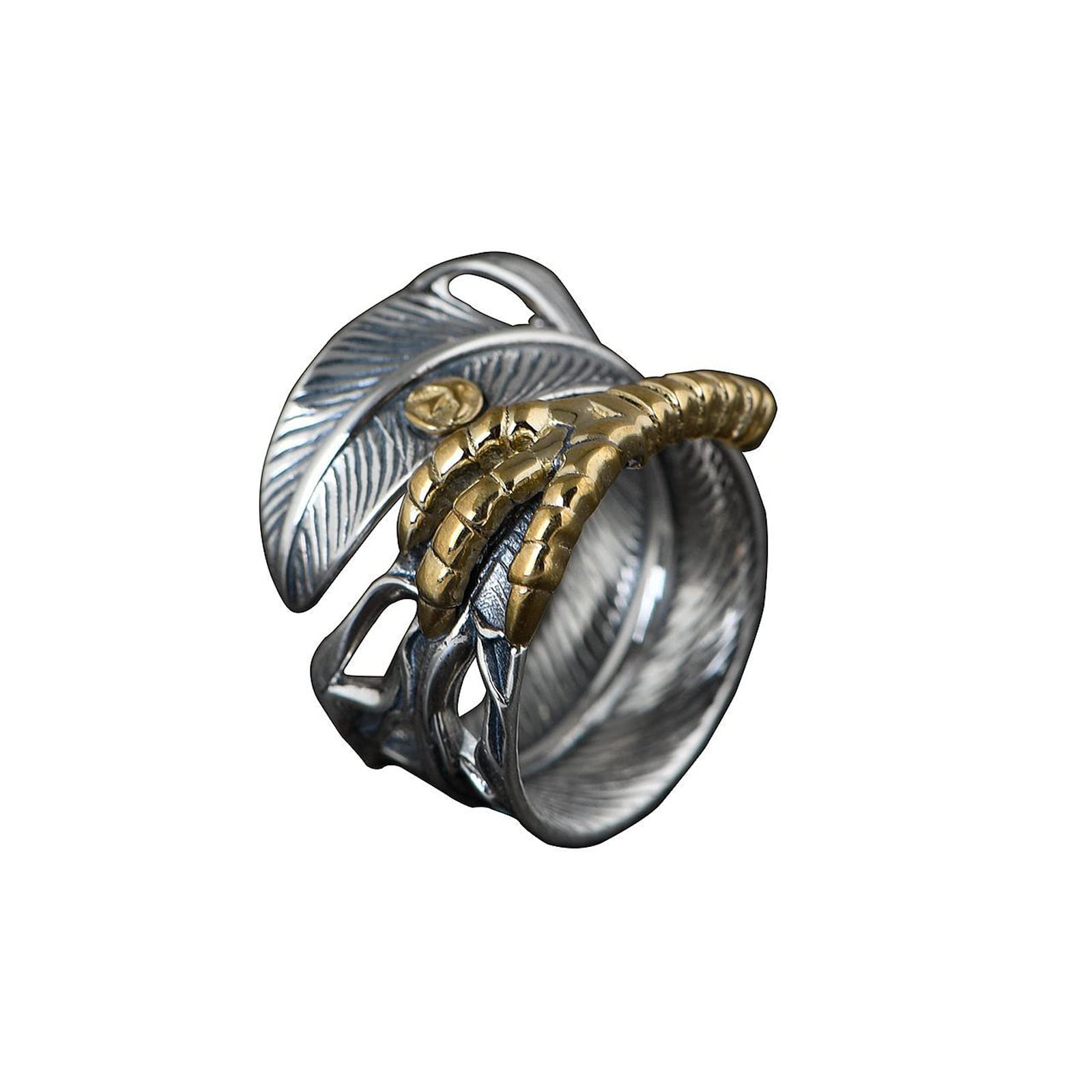 Bague en argent thaïlandais plume et griffe d'aigle vintage style ouvert pour couple