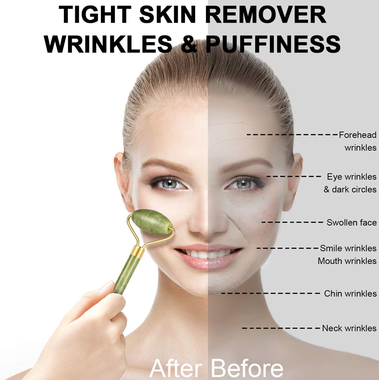 ジェイドローラー&amp;グアシャセット フェイシャルローラーマッサージャー Gua Shaスクレイピングツール付き ヒスイストーン