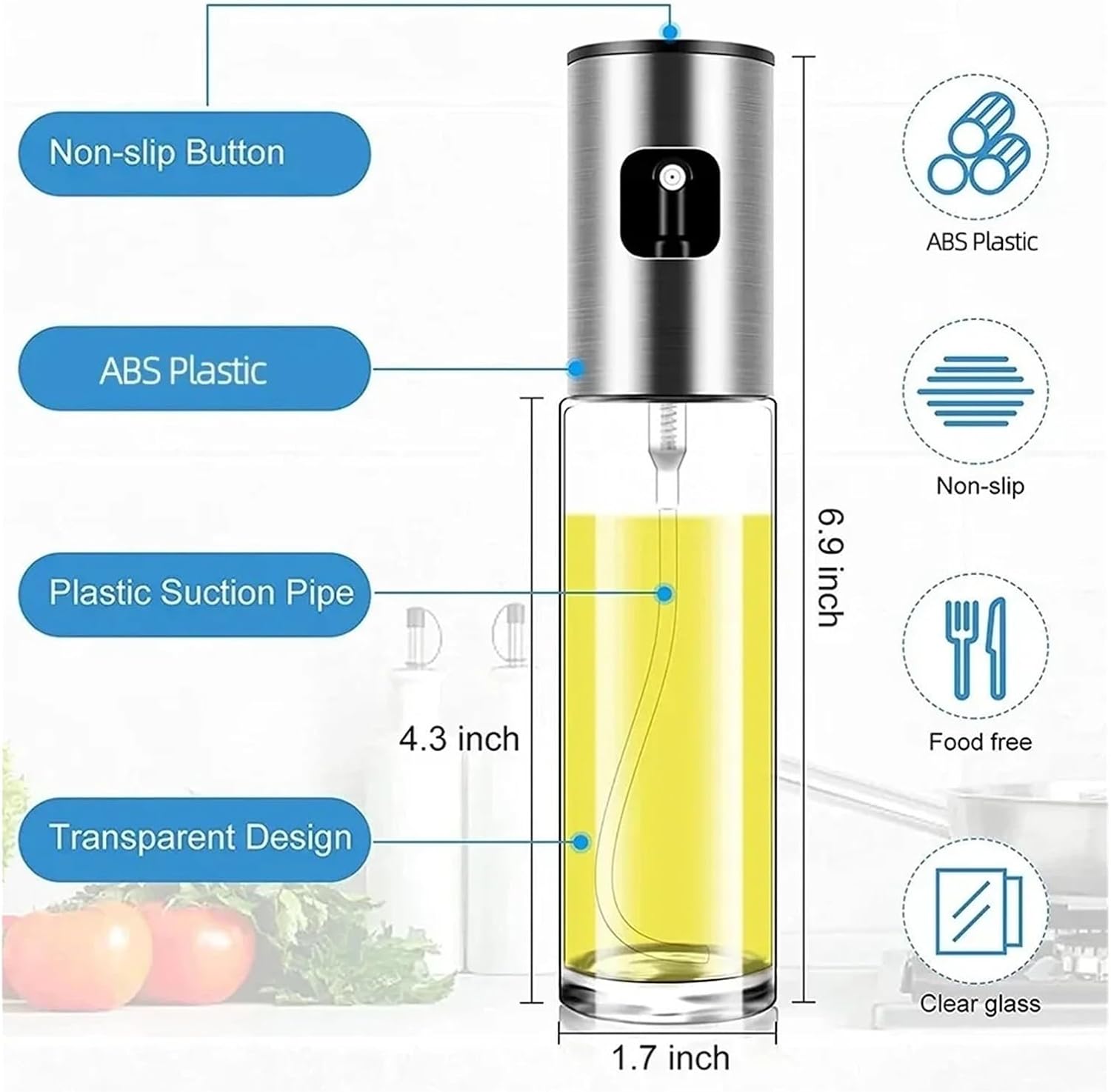 Oil Spray Bottle, Glass Oil Sprayer For Cooking Spray Mister For Salad BBQ Kitchen Baking Empty Vinegar Bottle,for Salad Making, Baking(Silvery-6PCS)