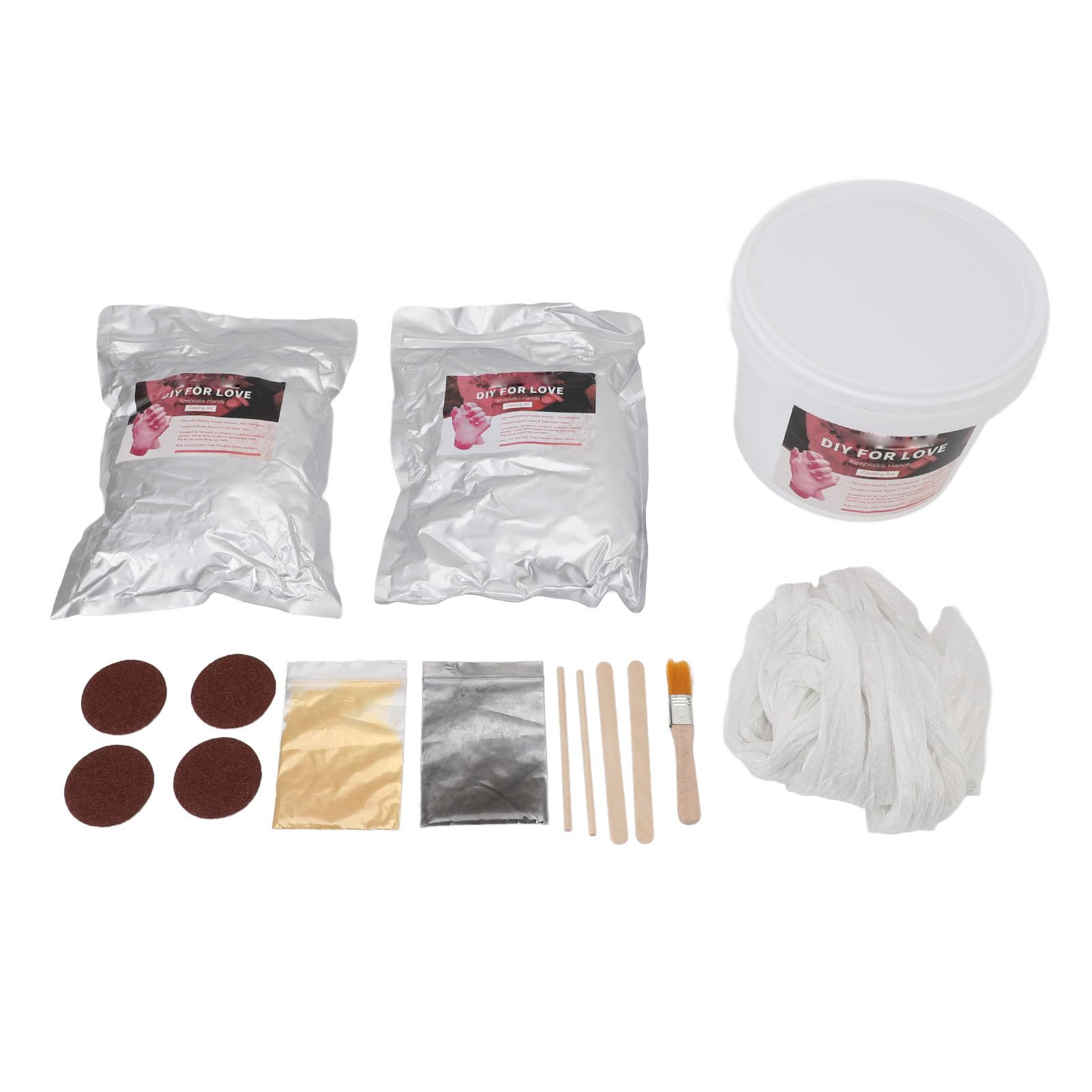 FILFEEL Kit per Fusione a Mano 3D per Coppie e Famiglie – Set per Modellare Polvere di Gesso con Polvere d'oro/argento, Carta Vetrata e Strumenti – Crea Ricordi Duraturi per Anniversari, Matrimoni,