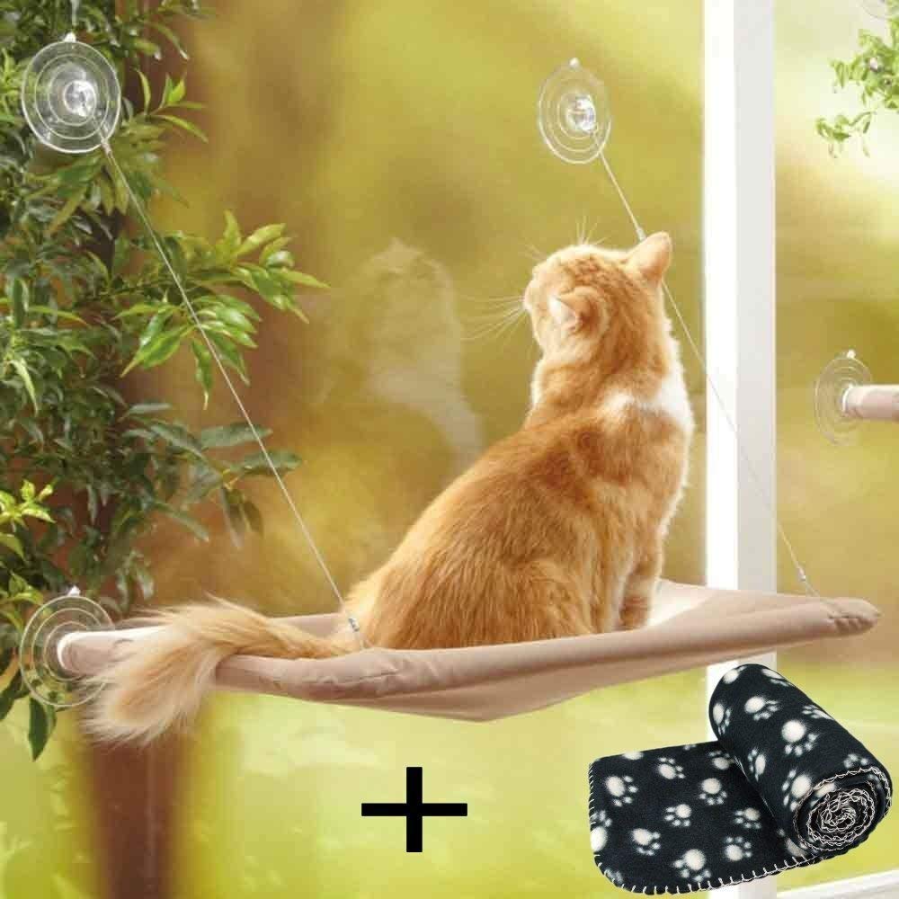 JZK Lit de fenêtre pour Chat - Hamac + Couverture pour Chat - Bain de Soleil - Lit pour Animal de Compagnie - Petit Chien, Lapin ou Autres Petits Animaux