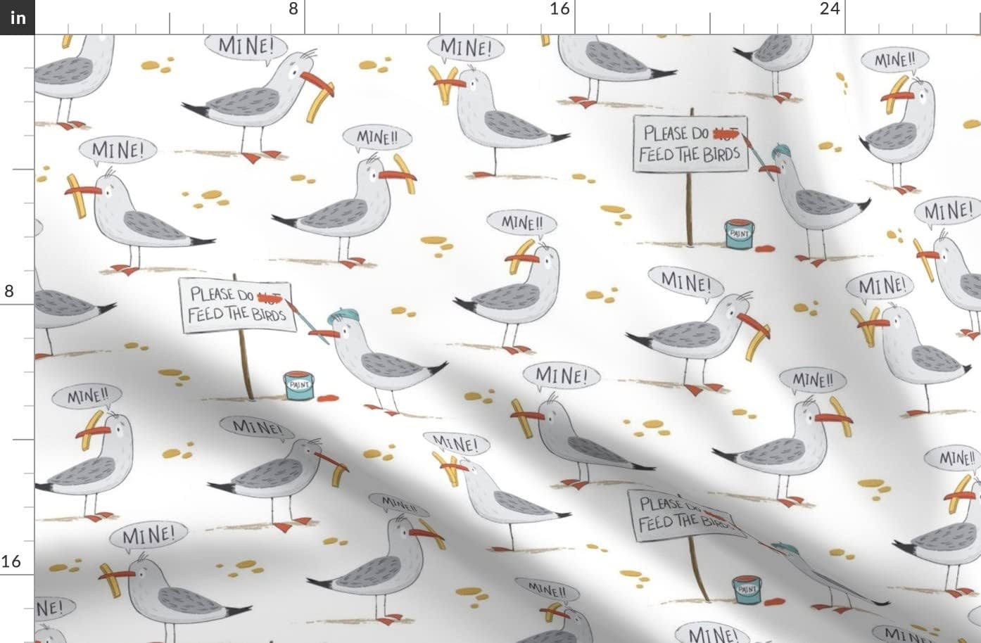 Spoonflower Fabric - Seagulls Medium Scale Birds Feathers Sand Beach Novelty Funny Printed on Organic Cotton Sateen Fabric by The Yard - Sewing Quilting Apparel Home Decor