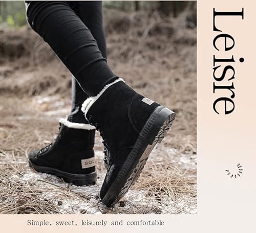 JMSUN Botas de neve femininas espessamento de pele e botas de neve de renda antiderrapante de veludo