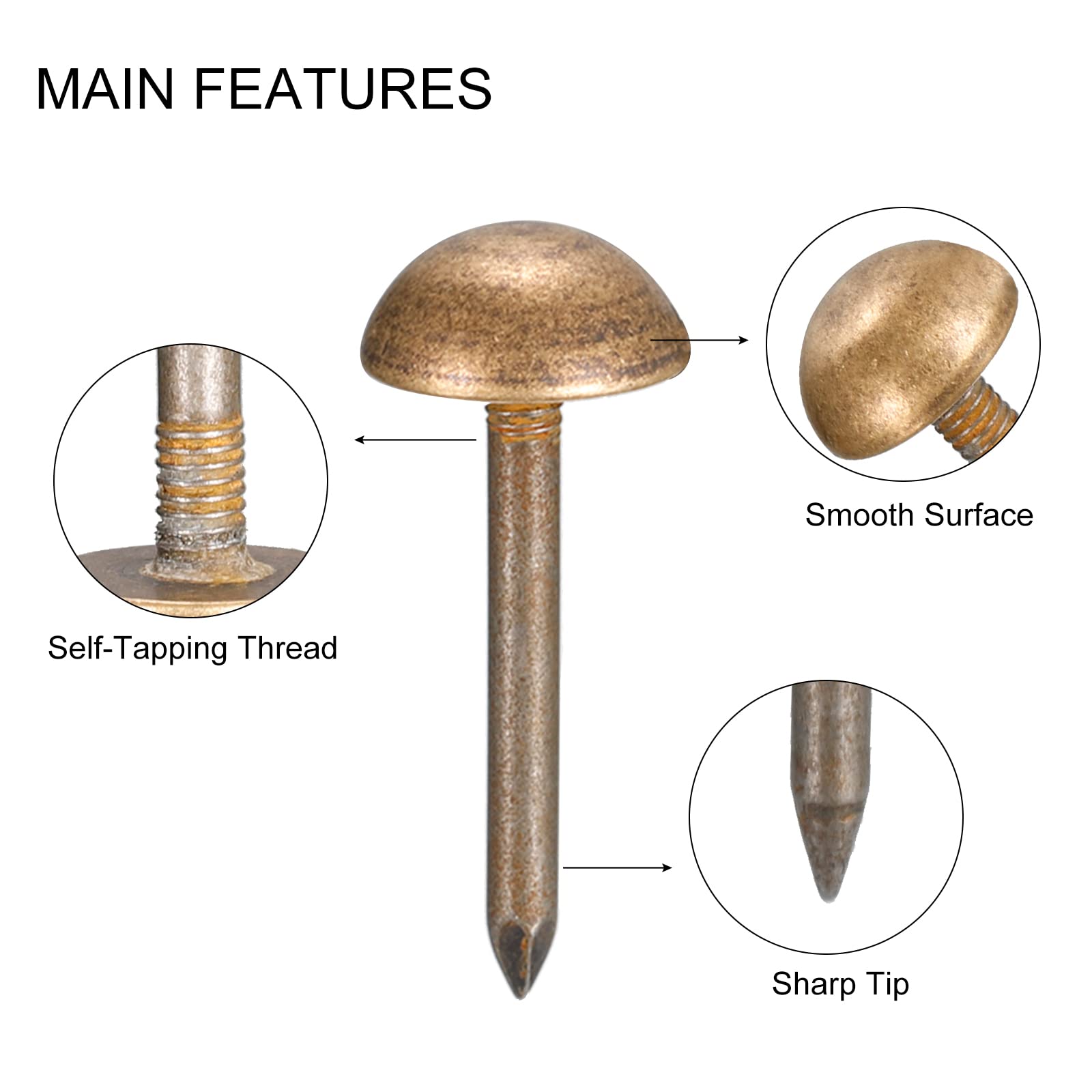 Jutagoss 100Pcs Upholstery Tacks, 5/16" Head Dia Iron Vintage Round Head Thumb Tacks Push Pin, Antique Decorative Furniture Nails Tacks For Upholstered Furniture Cork Board Sofa Chair, Bronze 8 X 10mm - View #8