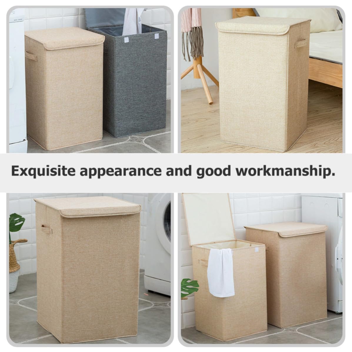 GANAZONO Cesto per Biancheria Beige Coperchio Portatile, Contenitore per Vestiti Sporchi per Piccoli Spazi tra Lavatrice e Asciugatrice