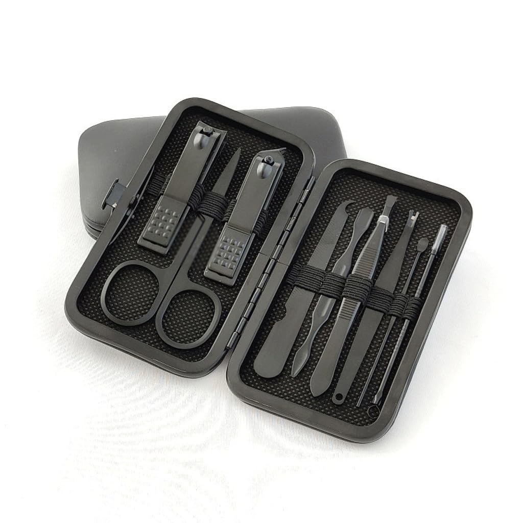 Black Carbon Steel Nail Clipper Set Nail Clippers Manicure Toolscomplete Set 9pieces