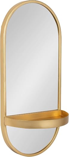 Kate and Laurel Estero Modern Metal Oval Mirror with Rounded Shelf; 11 x 25; Gold; Decorative Modern Glam Capsule Shelf Mi...