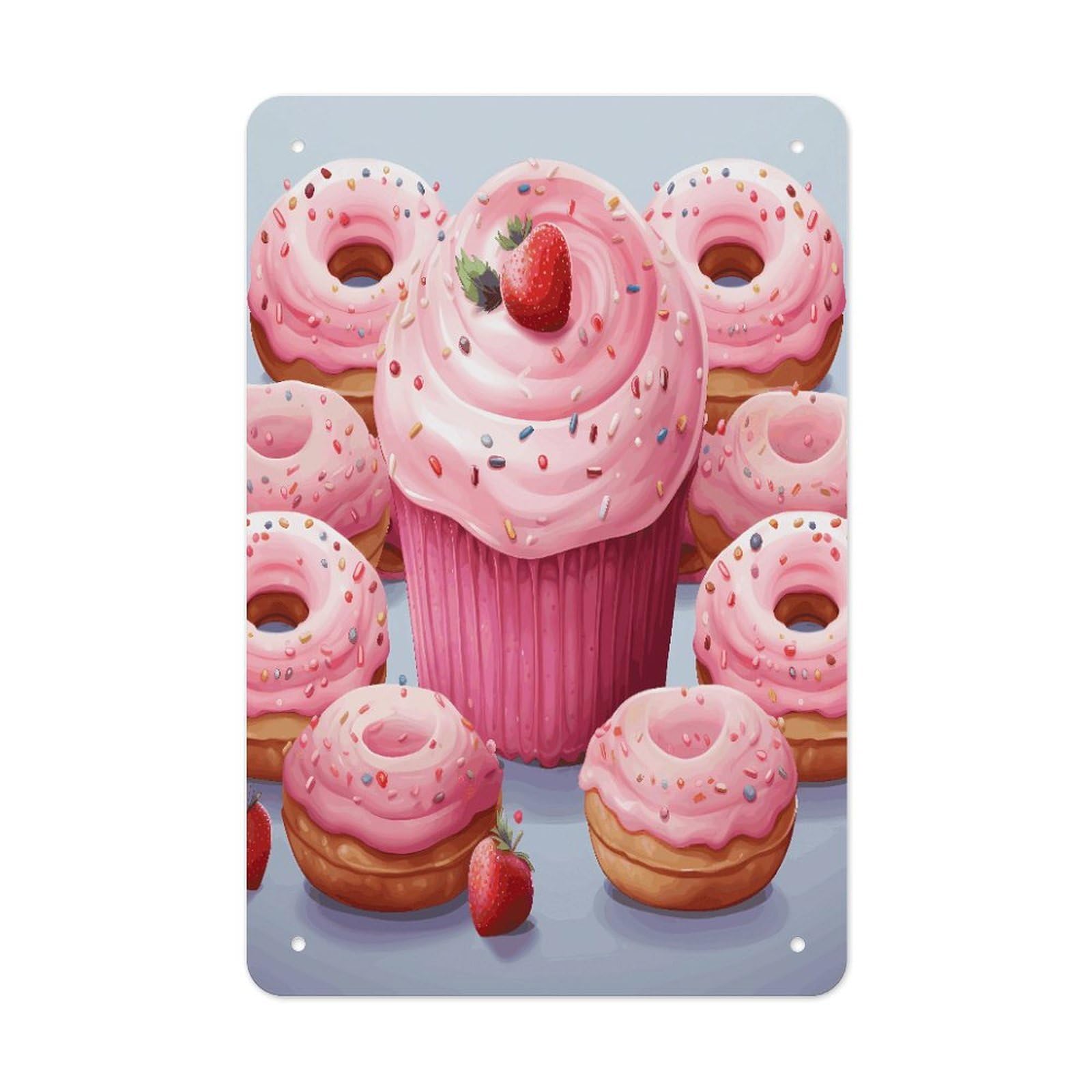 VstaDank Pink Donut And Cupcake Metal Tin Signs Personalized Wall Art Prints Decoration Art Poster Funny Vintage Tin Sign Iron Sheet Painting Metal Signboard Decor Painting for Wall Decor
