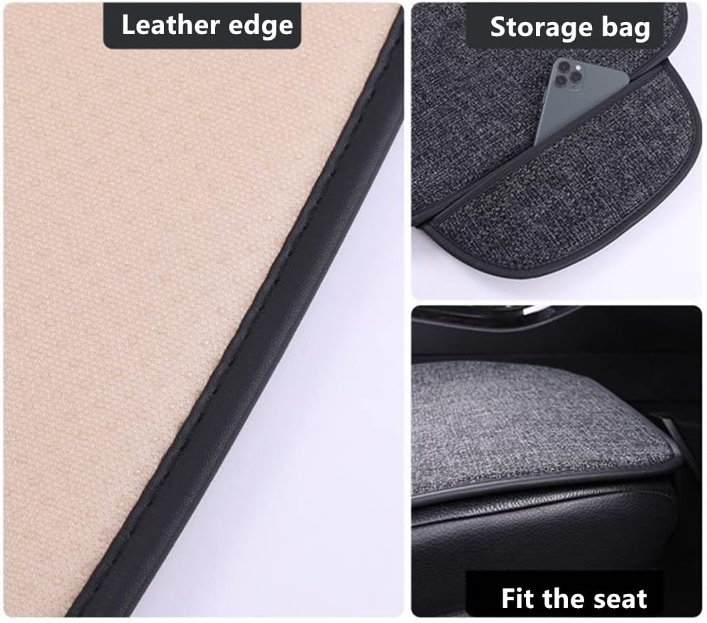 Car Seat Cover, Cushion Pad Mat Protector for Auto, Universal for Sedan Hatchback SUV, Car Interior Accessories - Linen/Flax - 2 Front & 1 Rear Seat Cover
