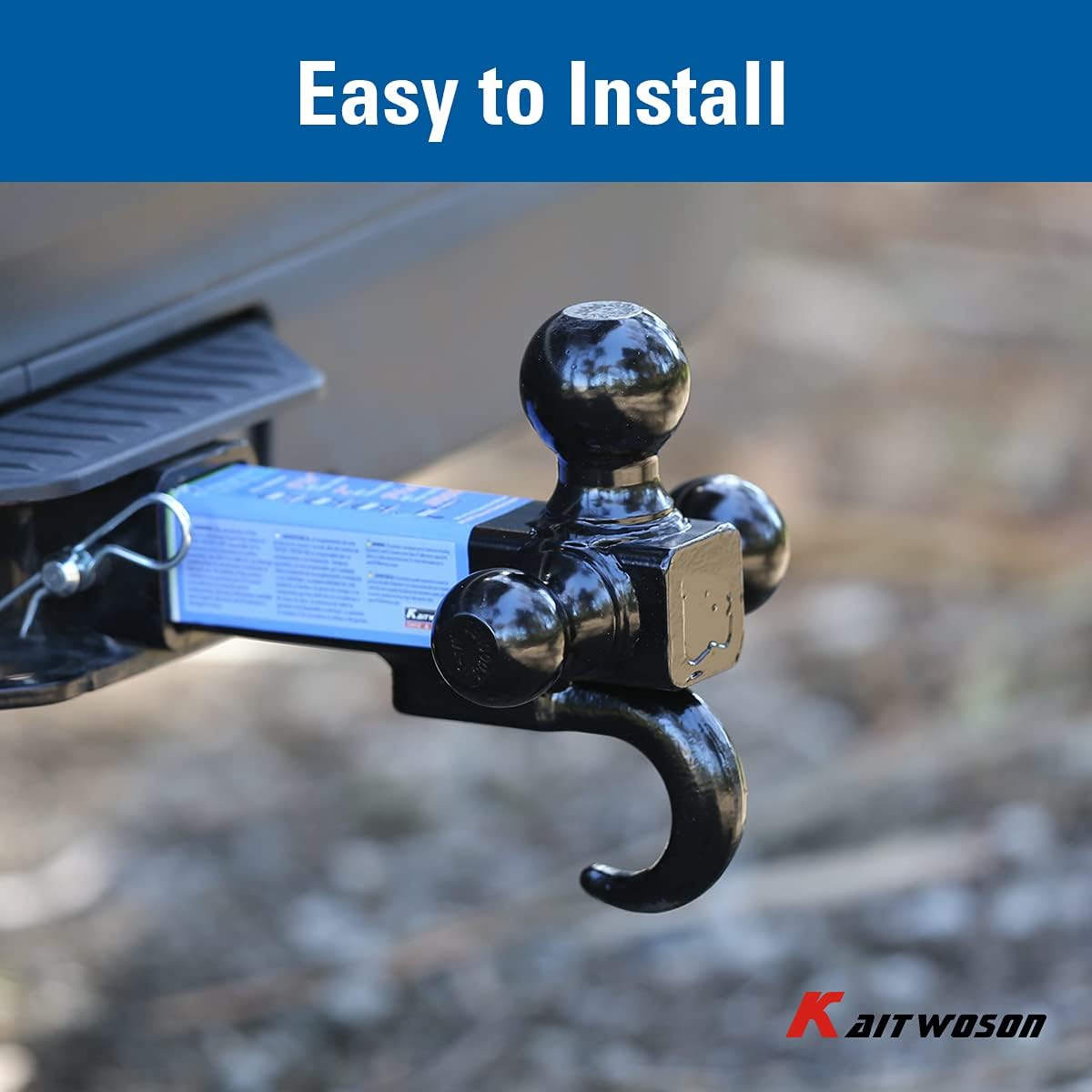 KAITWOSON Trailer Hitch Ball Mount, Towing hitches Tri Ball Mounts with Hook, 1-7/8, 2, 2-5/16 Inch Balls Fits 2 Inch Receiver Hollow Shank, Chrome, Pin and Clip Included : Automotive