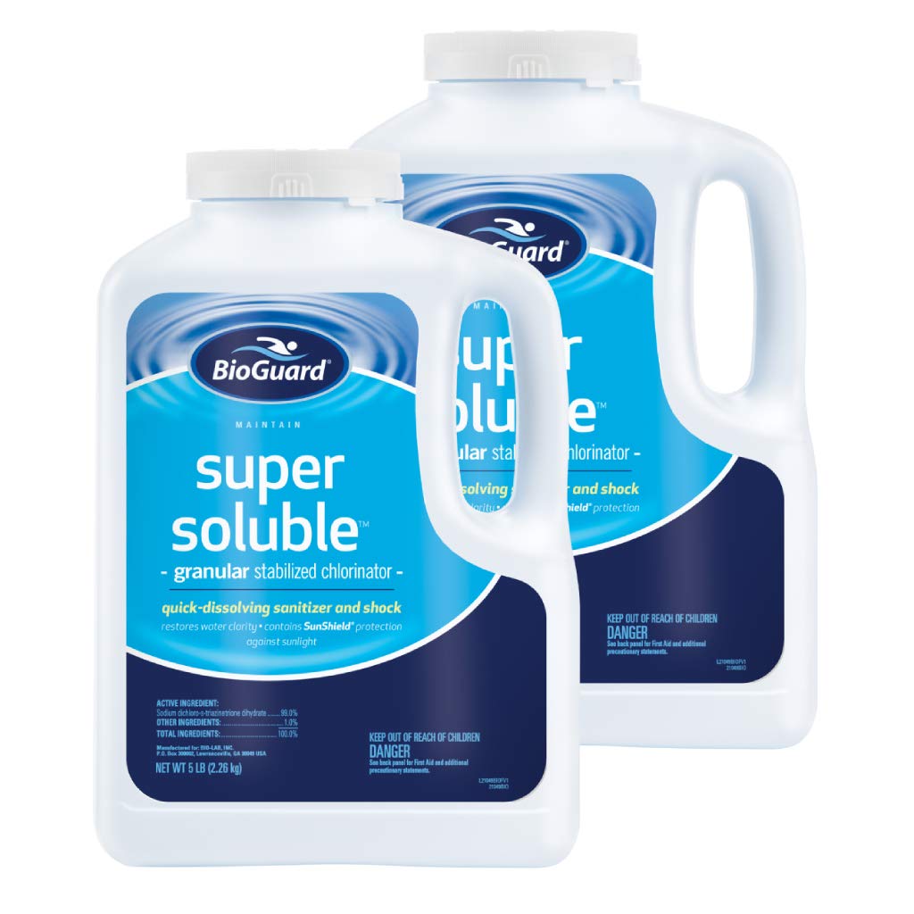BioGuard Super Soluble Chlorine, 5 lb, Pack of 2, Granular Stabilized Chlorinator, Quick-Dissolving, Restores Water Clarity & Contains Sunshield Protection