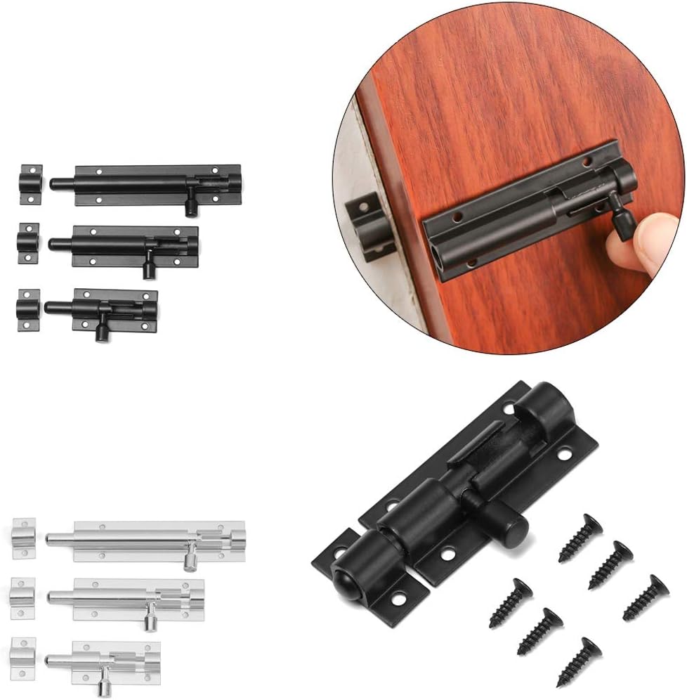 gate Latch,gate Lock, Black Silver Barrel Bolt 2/3/4 8inch Aluminum Alloy Door Latch Hardware for Home Gate Safe Lock (Color : Svart, Size 2 inch(B,4 inch)