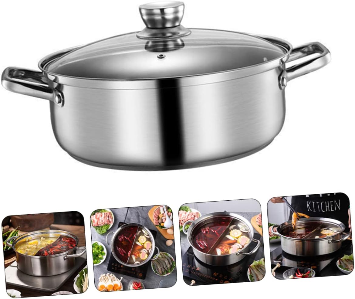 GLEAVI Stainless Steel Pot Double Burner Hot Pot Induction Heater Removable Handle Flavor Bowl Lid
