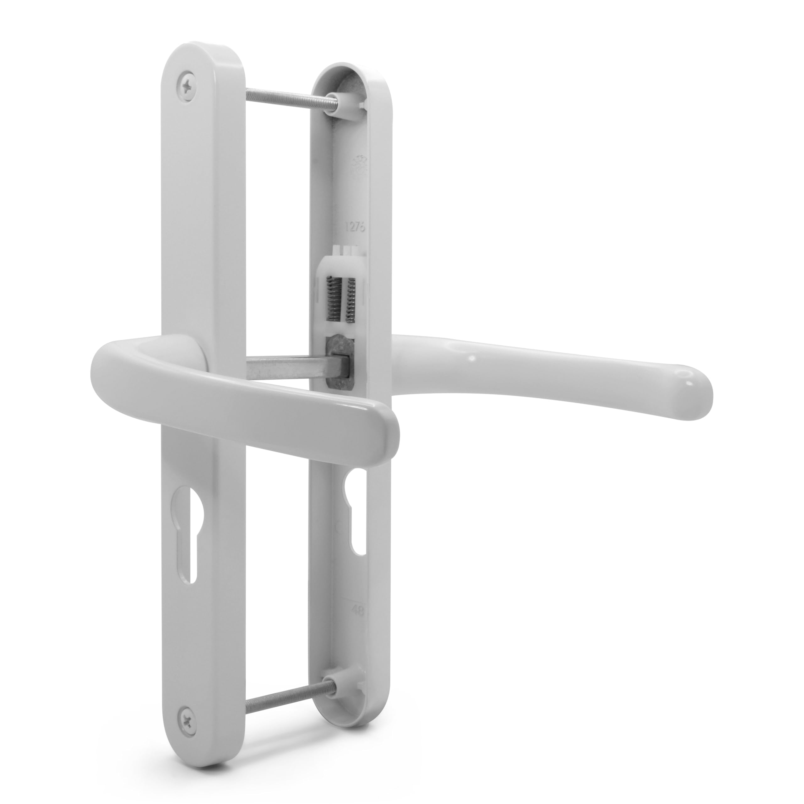 TSS Lever Style UPVC Door Handle Set, 48 PZ Centers, 215 Screw Spacing, White Backplate 246x32, 48mm PZ (Centres)