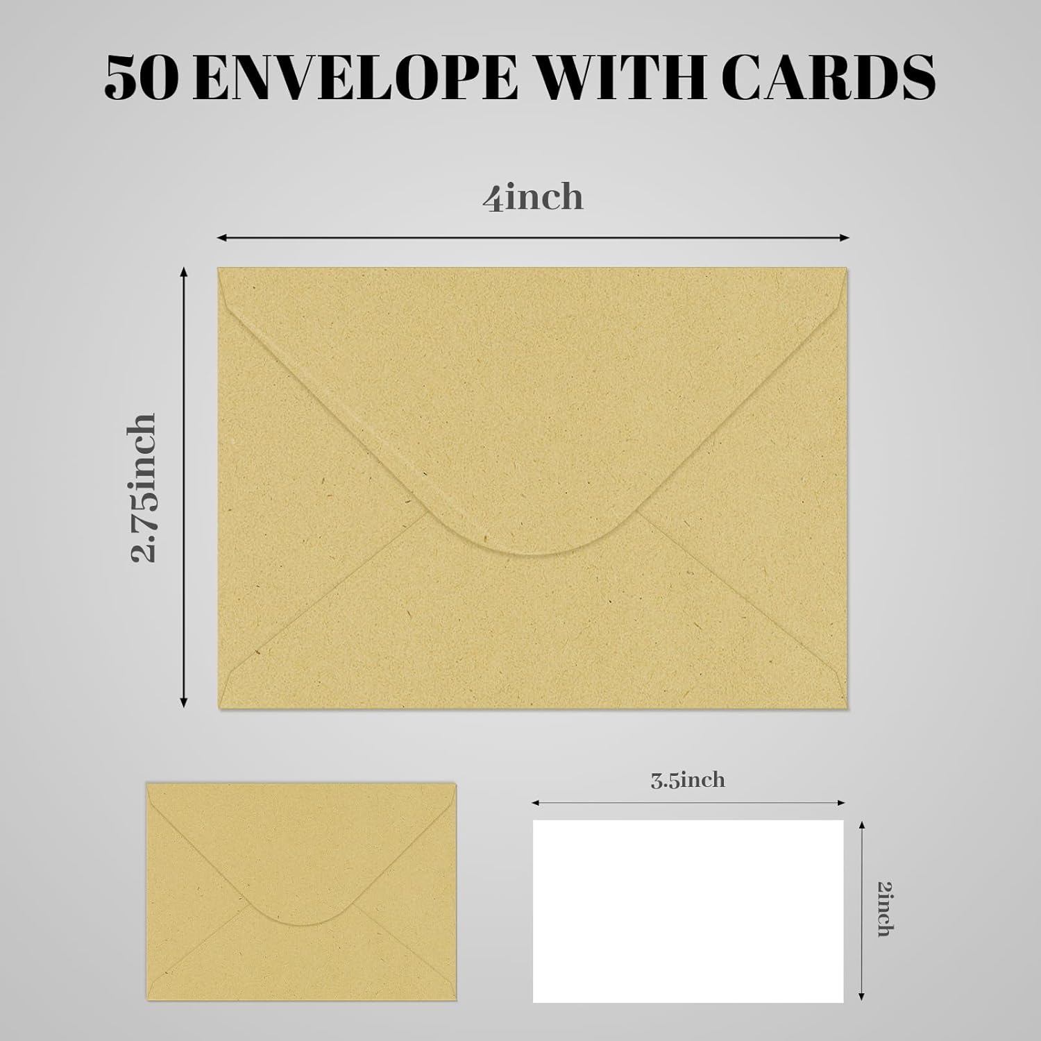 50 Packs of Gift Card Envelopes with Blank Cards 4x2.75 Kraft Mini Envelope Business card envelope (50, Brown, 4x2.75) - Image 2