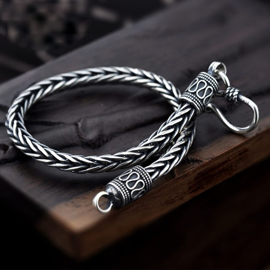 Herren 925 Sterling Silber Kiel Kettenarmband, Viking Jahrgang Geflochtenes Thai Silber Handgefertigte Amulett Manschettenkette, Gothic Punk Schmuck Geschenk
