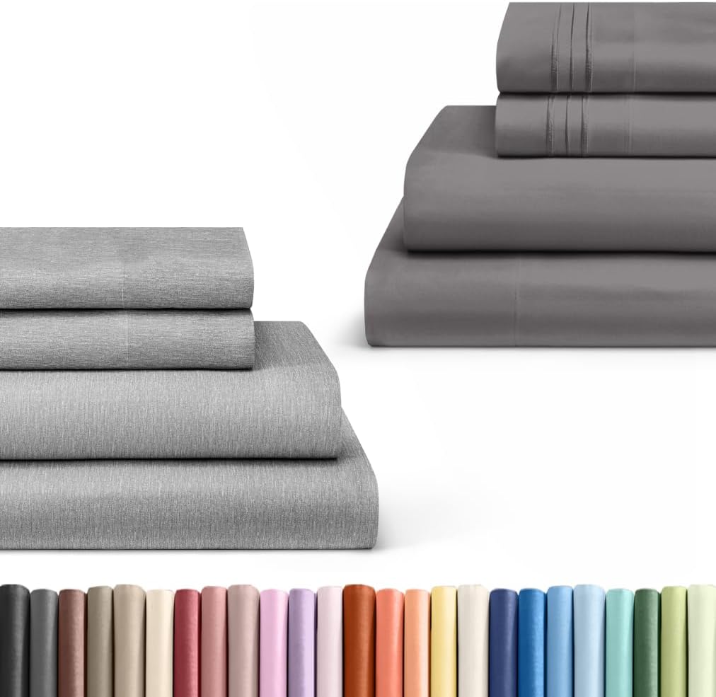 CGK Unlimited King Heathered Grey & Dark Grey Sheet Set Bundle - Two King Bedding Sets with Flat, Fitted Sheets & Pillowcases - Hotel Luxury Quality - Cooling Sheets Set