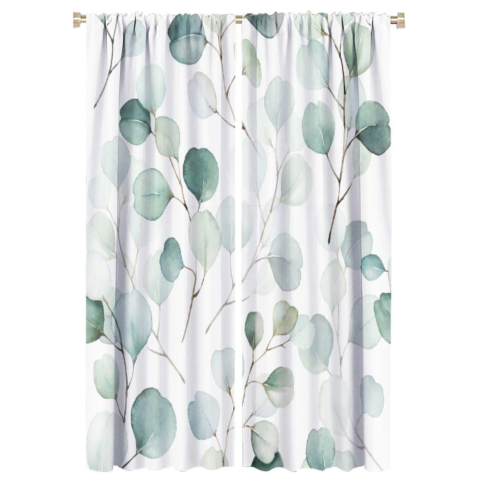 Eucalyptus Curtains Green Leaves Spring Botanical Blackout Print Rod Pocket Window Drapes for Bedroom Living Room 52x84in