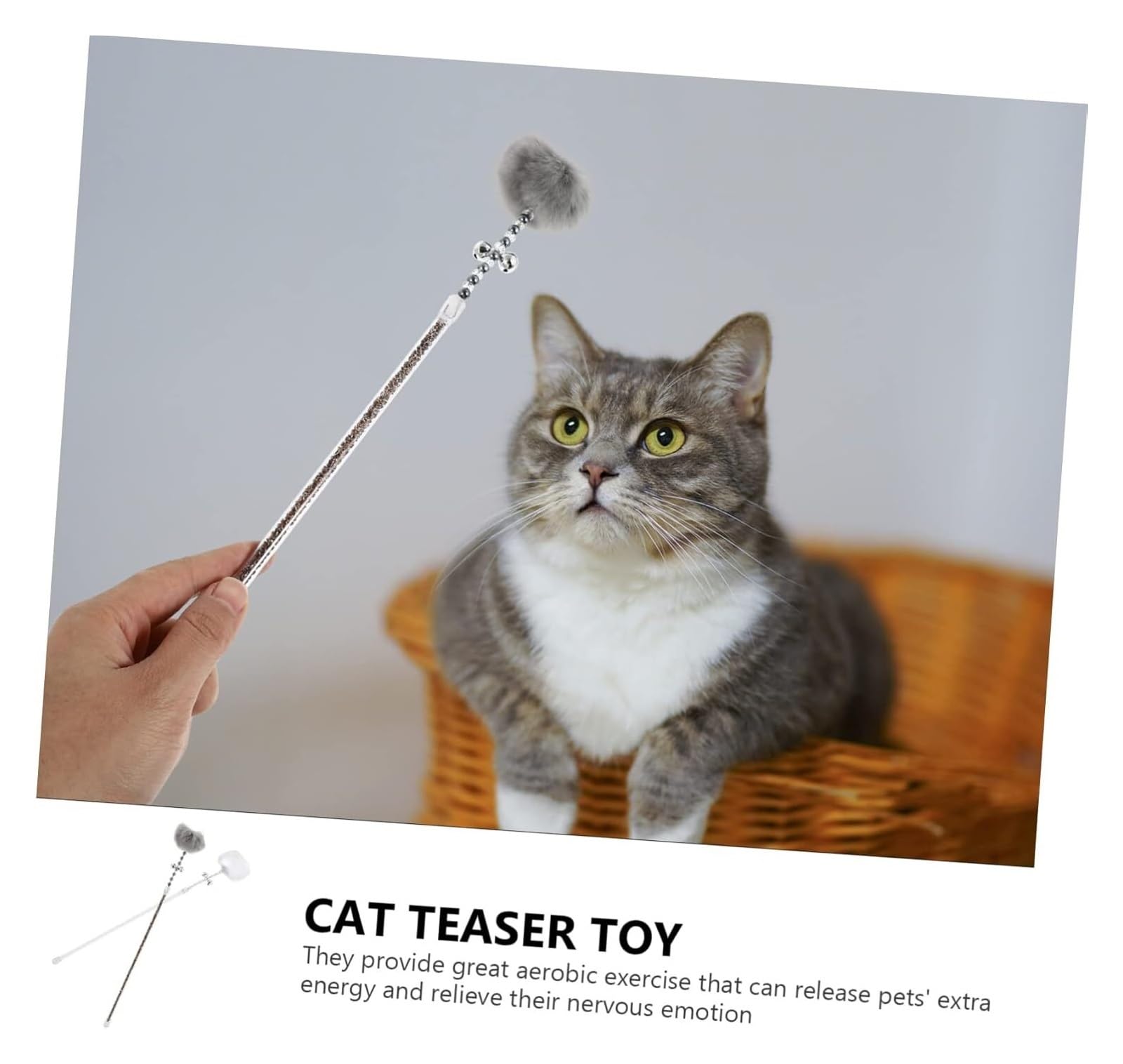 Katzen-Spielzeug, 2 Stück Plüschbälle Interaktives Zauberstabspielzeug(White,35.00X3.00X3.00CM)