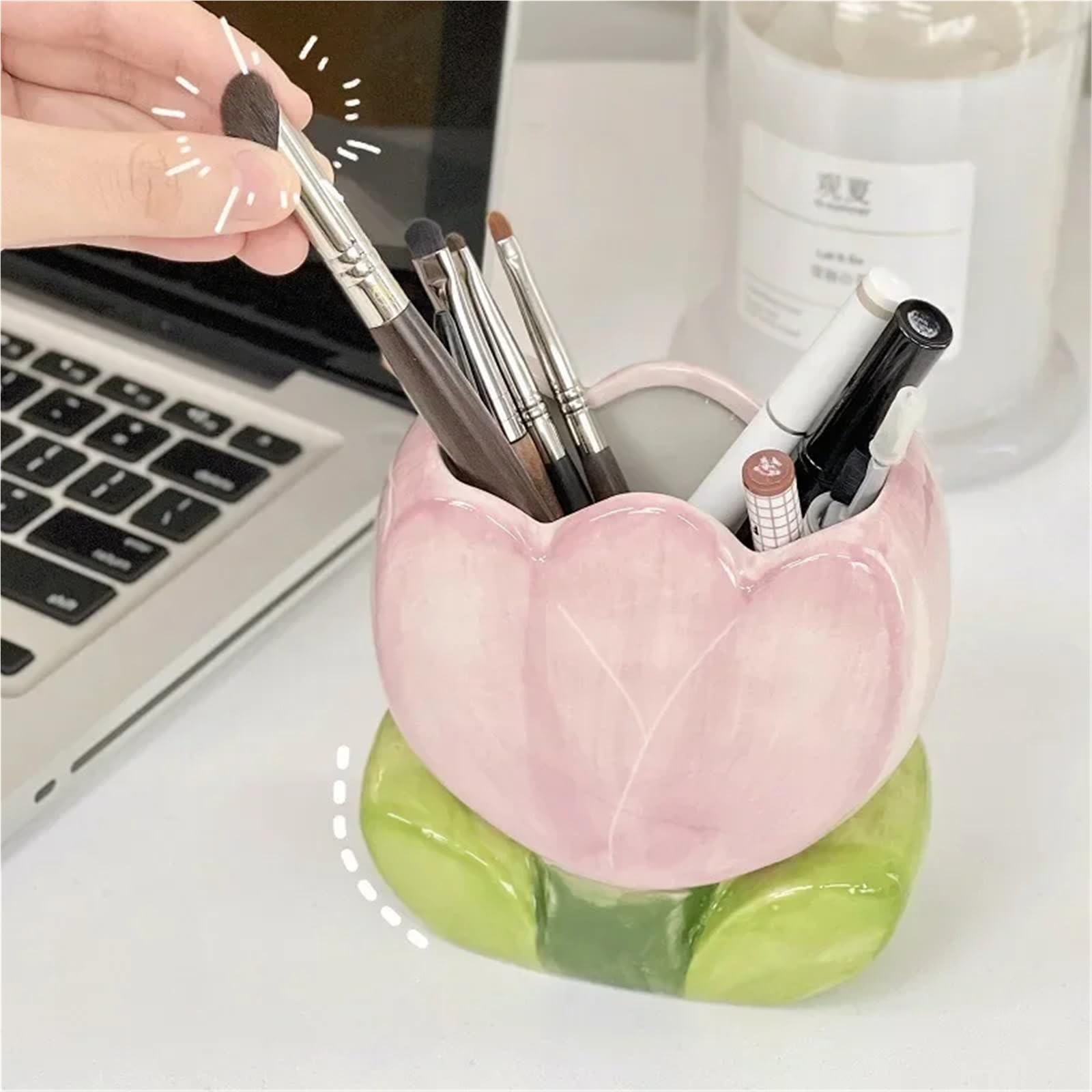 Pencil Holder Blume Stift Halter Keramik Desktop Ornamente Schreibtisch Büro Organizer Schreibwaren Regal(Color1)
