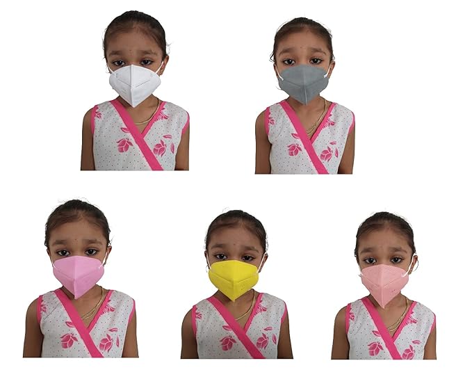 KIARVI GALLERY Non woven 5 Layer Reusable Washable with with adjustable elastic Ear Loops N95 anti Pollution Face mask Without Valve for up to 14 Year kids boys girls (Pack of 5 Multicolor).