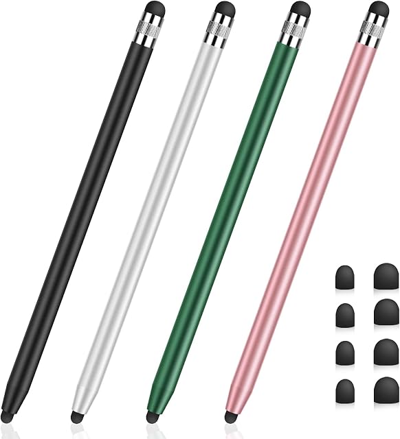 MEKO Stylus Pens for Touch Screens, Universal iPad Pen Capacitive 2 in 1 Stylus for iPhone/iPad/pro/Mini/Air/Samsung/Tablet with 8 Replace Tips( Black+Green+Silver+Rose Gold)
