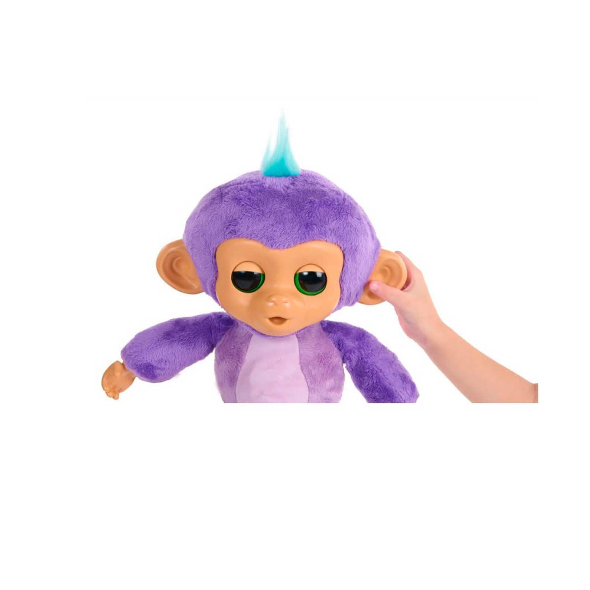 Fingerlings Cuida Y Mima, Mono interactivo de peluche de color morado, suave y blandito con +150 sonidos y interacciones,reacciona al tacto,con juegos y luz para dormir,niños +4 años, Bizak (61853192)
