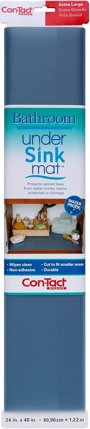 Con-Tact Brand Under Sink Mat, Waterproof Mat for Under Kitchen Sink, Bathroom, and Laundry Room, Non-Adhesive and Durable Shelf Liner, Easy to Clean, 24" x 48", Graphite