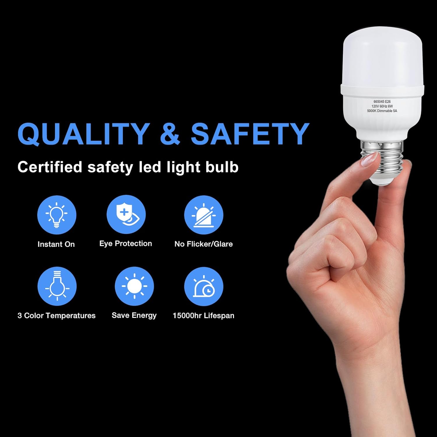 aooshine Q50 Dimmable LED Light Bulbs 6W 5000K White Light (Daylight), E26 Base 120Volts LED Bulb for Table Lamp Floor Lamp, 600 LUMENS