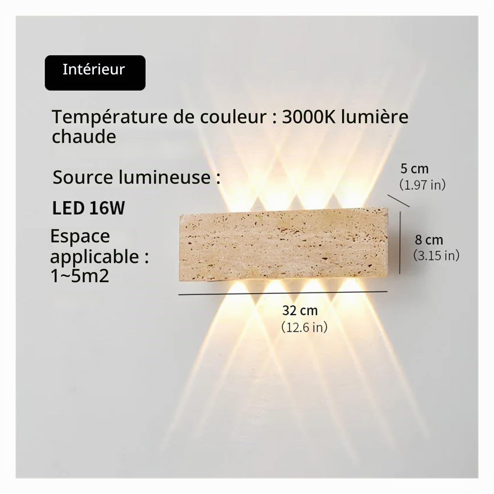 Mur LED Lampe Jardin lumière Pierre IP65 extérieur étanche Chevet rétro Appliques luminaire décoration de la Maison intérieur(32cm-Outdoor)