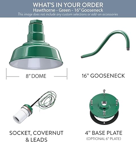 Miniatura 6 de Steel Lighting Co. Hawthorne - Luz de granero  Montada en la pared al aire libre  Cúpula de 8 pulgadas  Cuello de cisne de 16 pulgadas  Luz pequeña