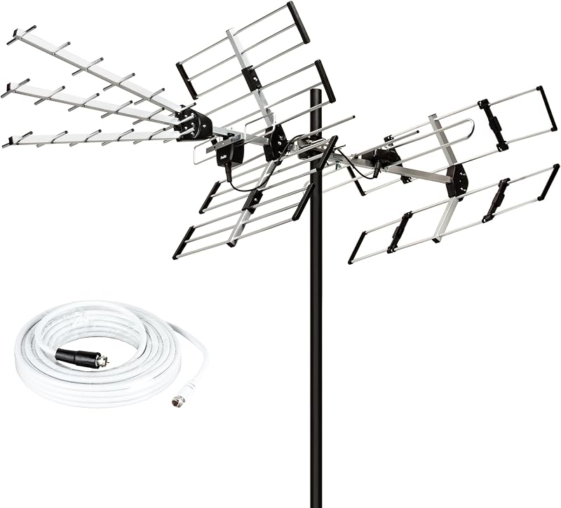 Antena de TV para exteriores Five Star Yagi HD VHF UHF mejorada de largo alcance de 200 millas compatible con transmisión ATSC 3.0 y 4K