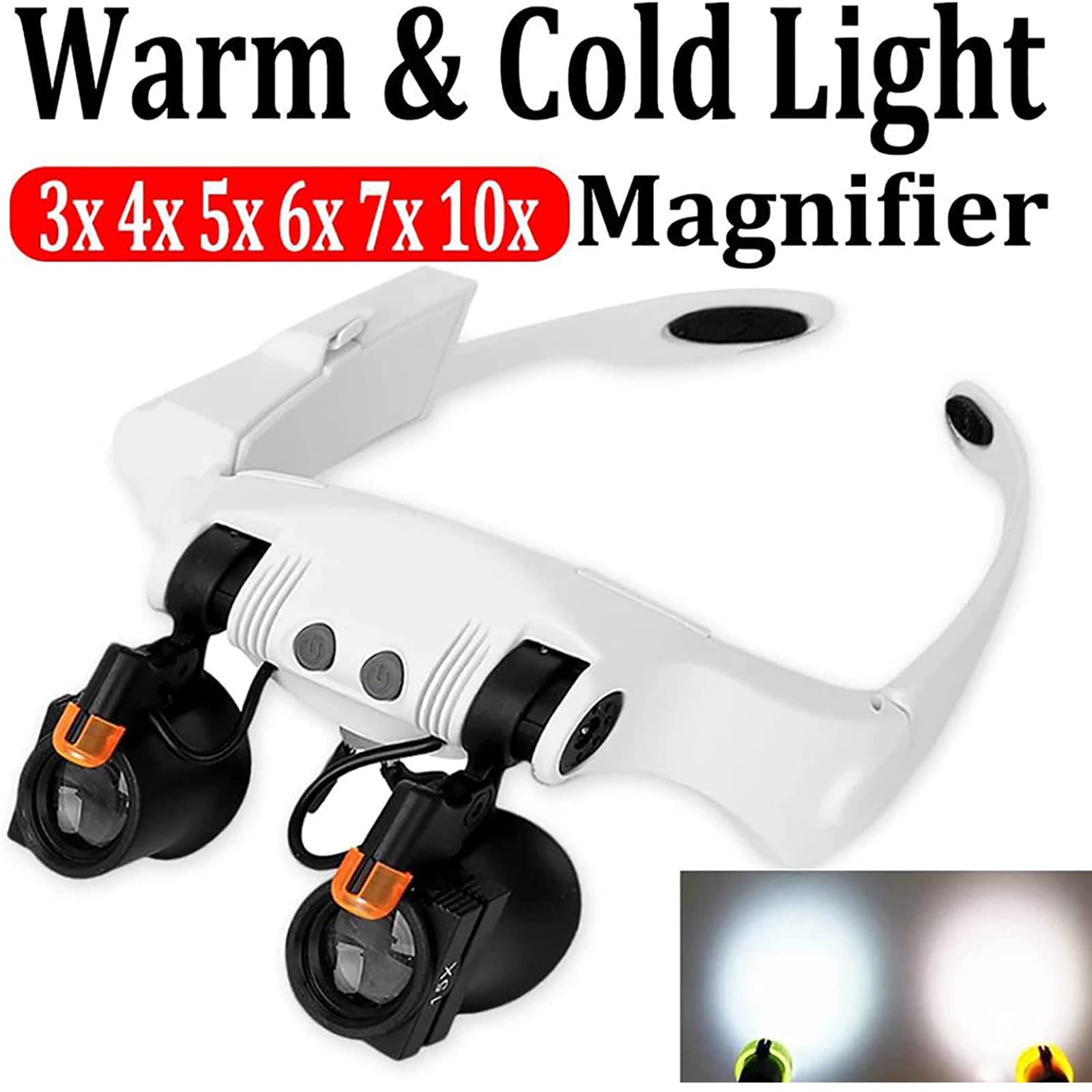 Lupa con Diadema, Lupa Multifuncional con Luz LED, con Lupa Combinada 21 con Lente Reemplazable para Lectura, Soldadura, Inspección, Monedas, Joyas, Exploración