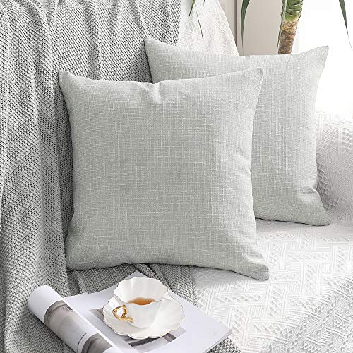 MIULEE 2 Piezas Funda de Cojín Moderna de Lino Cruzado de Estilo de Casa Rural Funda de Almohada Decorativa Cremallera Oculta para Sofá Cama Hogar Decoración de Cojín 65 x 65 cm Blanco Grisáceo
