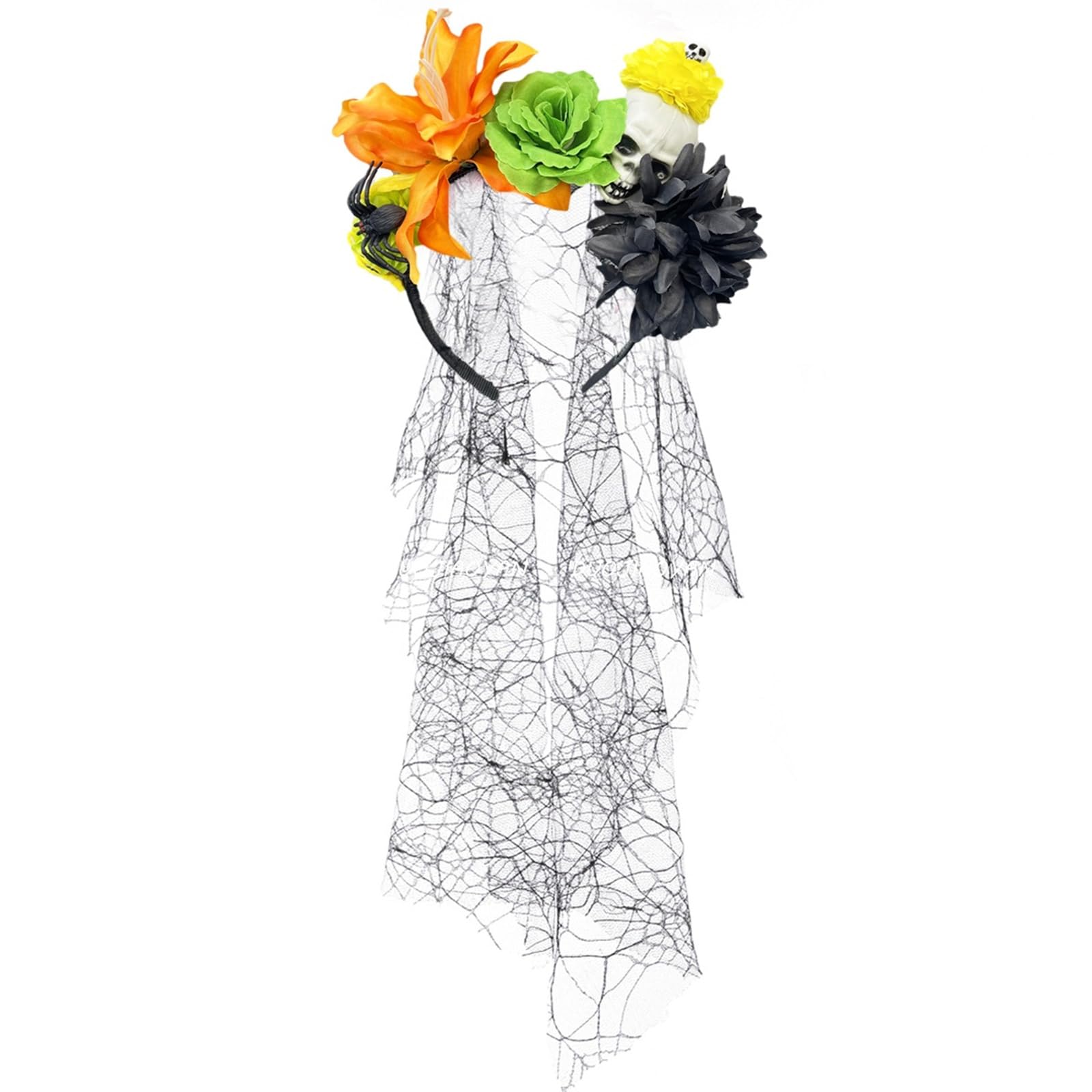 MICFENY Skull Skeleton Hand Veil Headpiece with Dark Series Flower For Halloween Costume And Themed Photoshoots Wear
