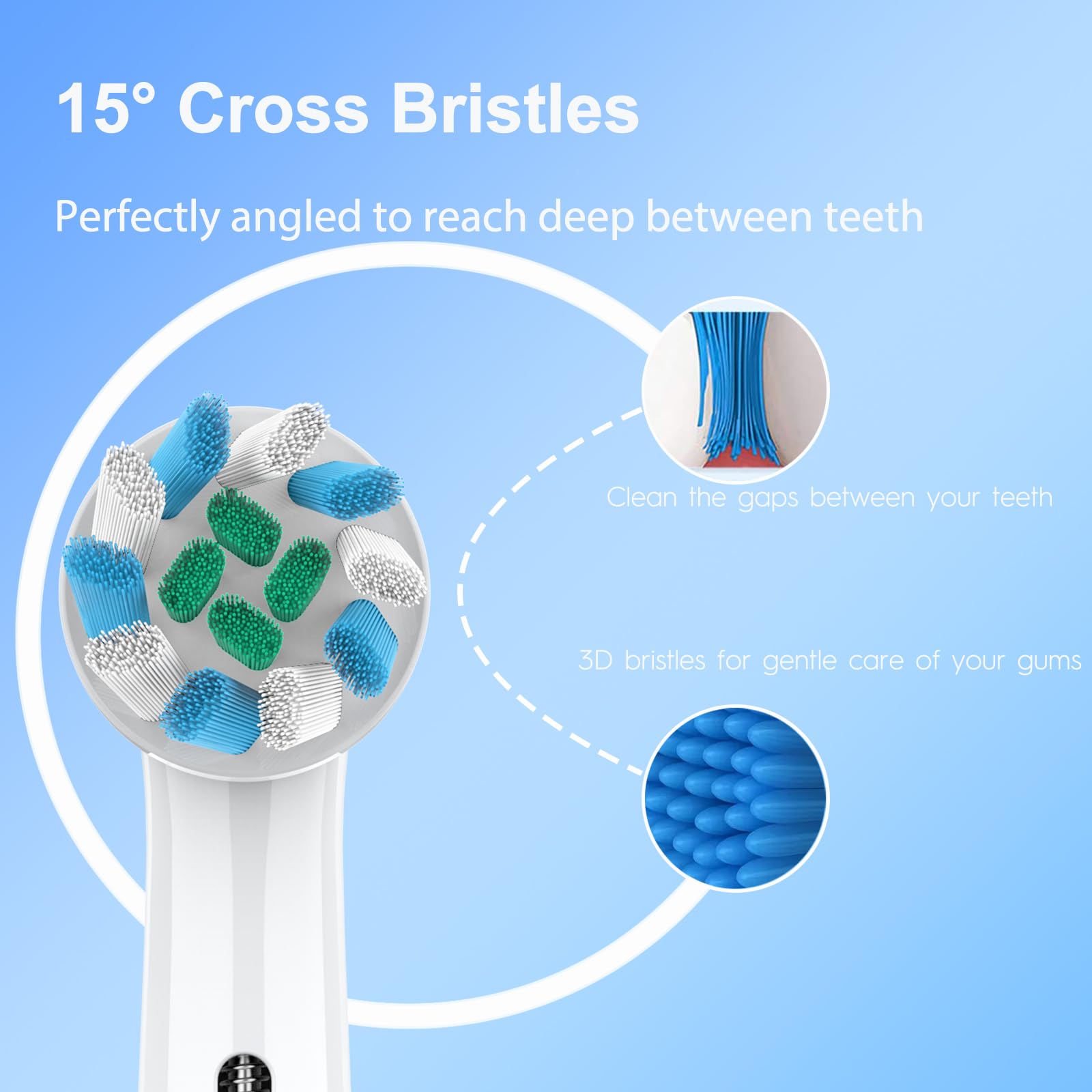 Cabezales de repuesto compatibles con cepillo de dientes eléctrico Oral B, limpieza de dientes superior con cerdas cruzadas, 8 unidades, color blanco