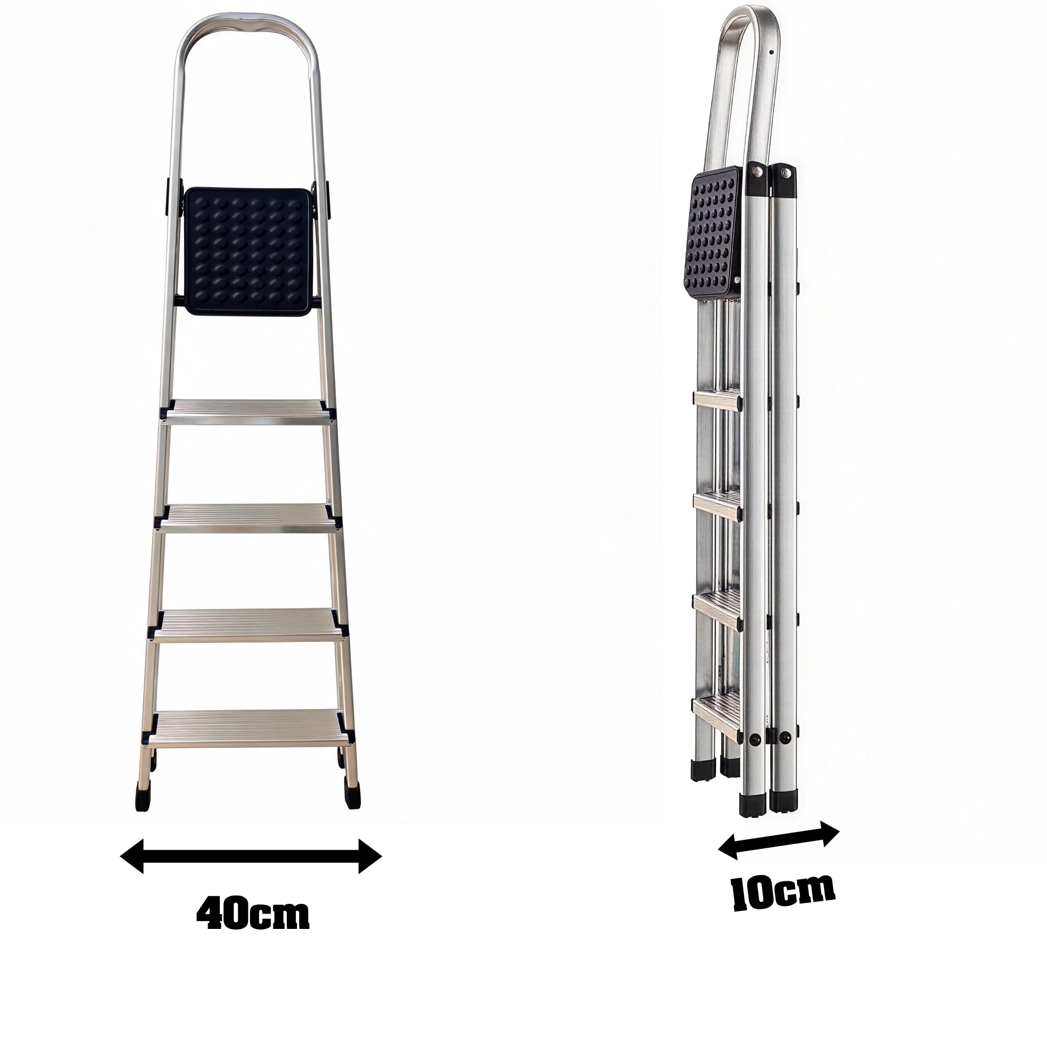 Scala in Alluminio 4 Gradini - Portata 150kg, Certificata EN131 - Antiscivolo, Ultraleggera e Salvaspazio - Uso Domestico e Lavorativo - Pratica da Aprire, Chiudere e Riporre (1 Scala, 3+1 Gradini)