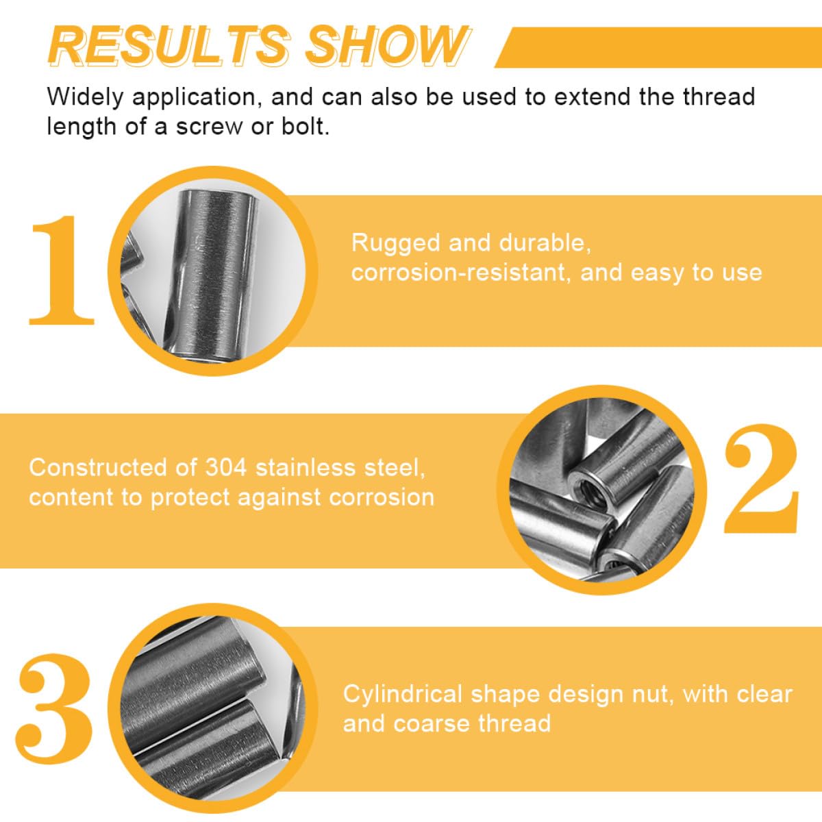 Balacoo 20pcs 304 Stainless Steel M6 M8 Round Welding Connector Coupling Nuts, Extended Thickened Rod Bar Fastener Set for Industrial Use