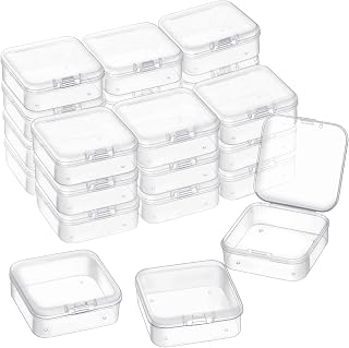 24 Pack Small Plastic Storage Containers with Hinged Lids - Clear Bead Organizer Cases Storage Box for Beads, Jewelry and Craft Supplies (2.12 x 2.12 x 0.79 Inch)