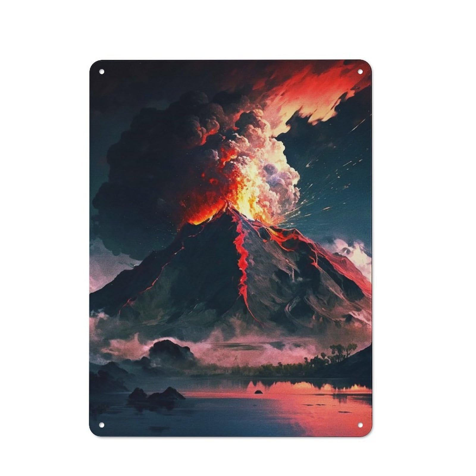 Junmoney Style-15 Tin Wall Plaque 40X30cm With Eruption Volcano For Workshop Wall, With Clear Retro Wall Decor Character