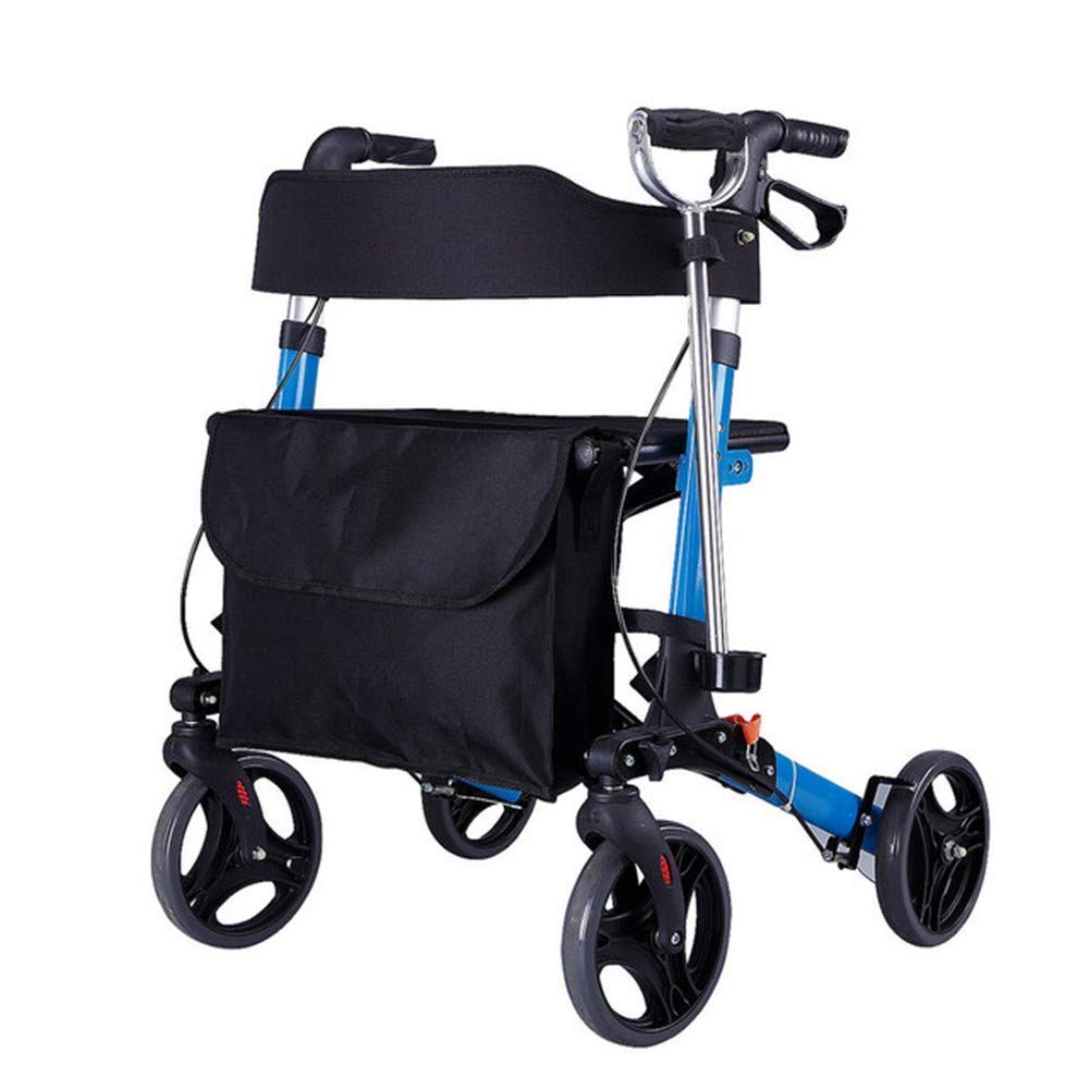 Andador para ancianos, plegable, carrito de la compra, de aluminio, con cuatro ruedas, asiento de ayuda para caminar con respaldo, cesta de la compra de altura ajustable, interesante