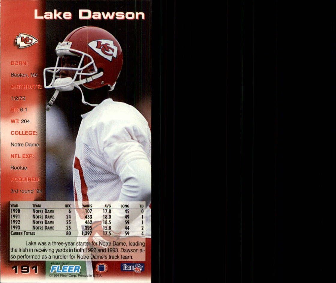 1994 GameDay Football Tall Trading Card #191 Lake Dawson RC