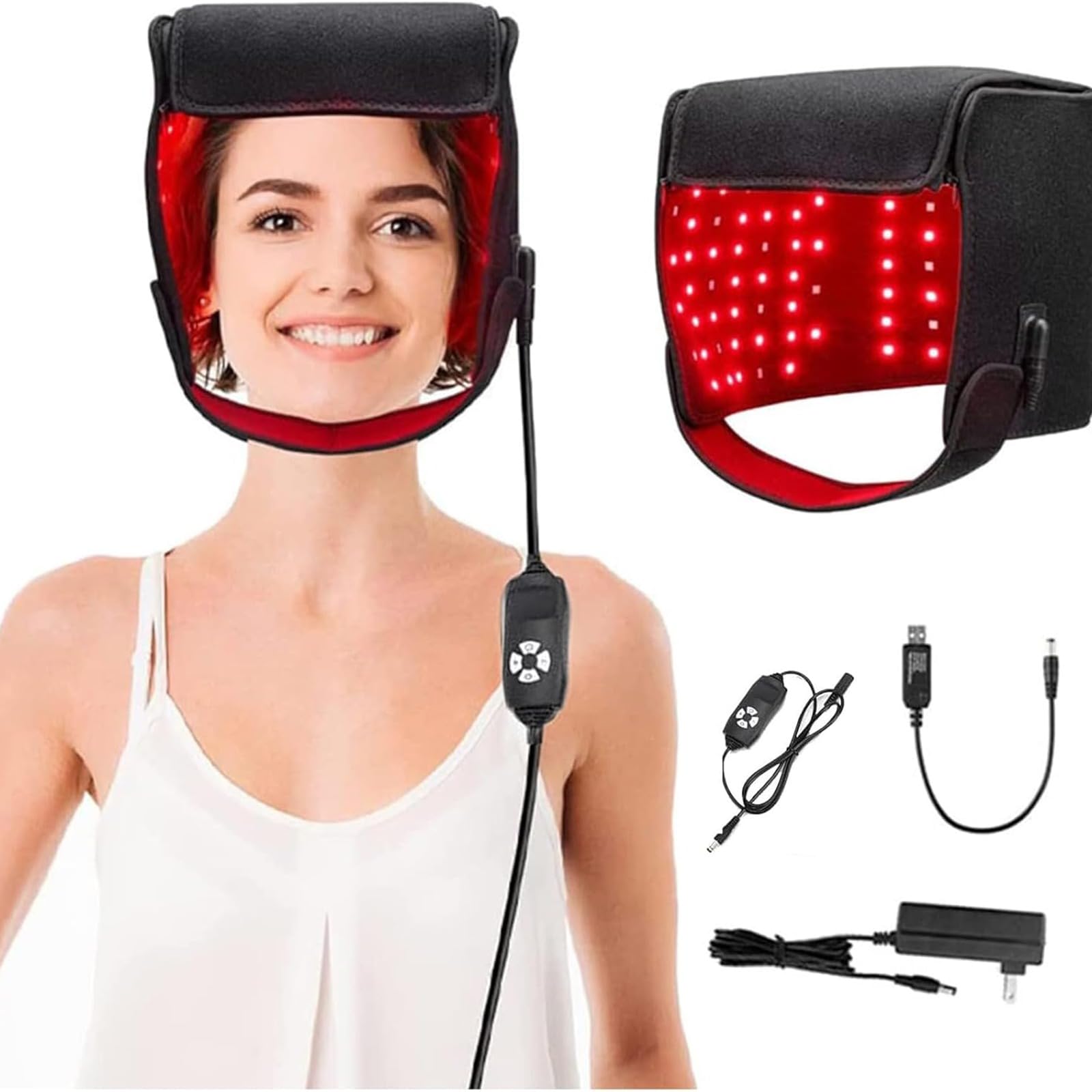 Gorro de terapia de luz roja, 215 LED de 660 Nm y 850 Nm Dispositivo de terapia con LED de infrarrojo cercano con 5 niveles ajustables y temporizador de 5 a 30 minutos, para la pérdida de cabello