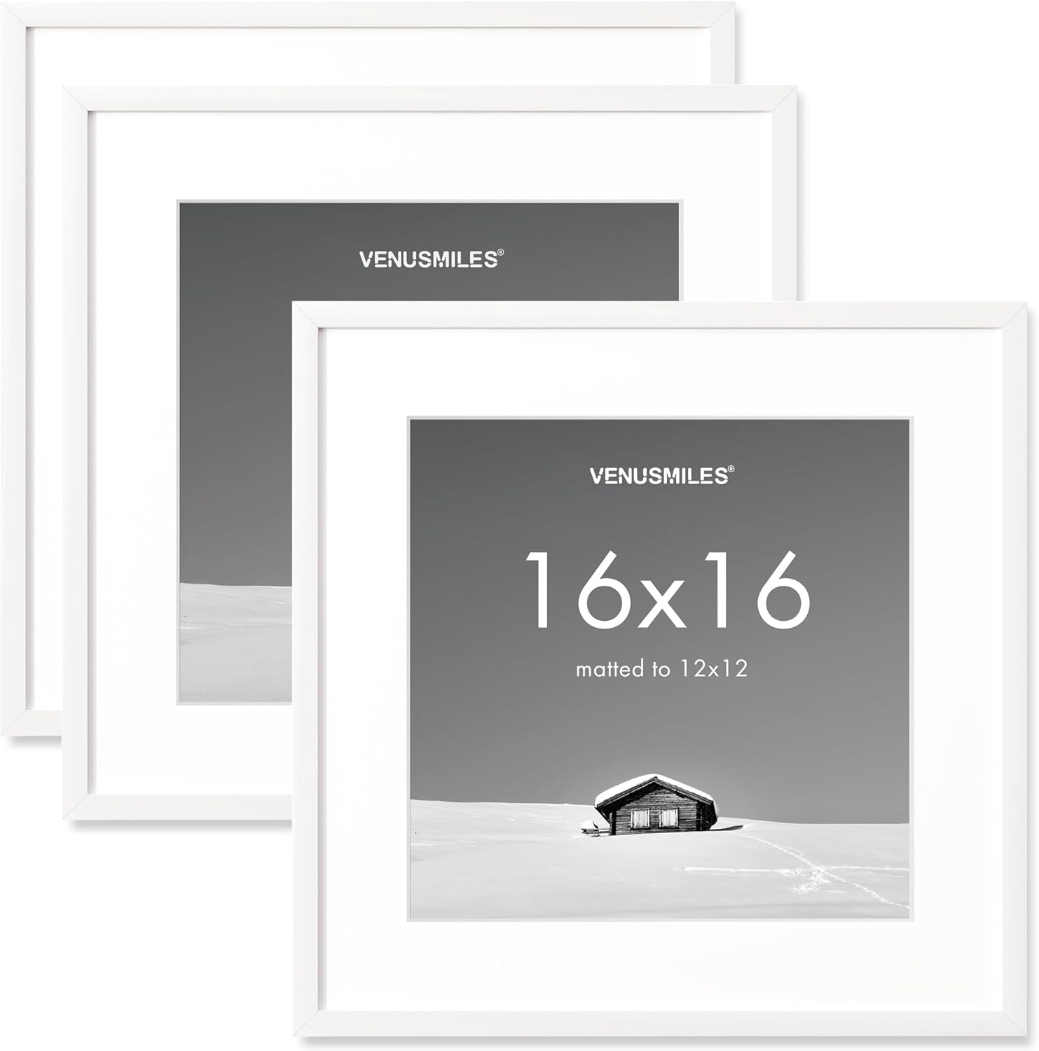 16x16 inch Picture Frame, 16x16 Photo Frames with 12x12 Removable Mat - High Definition Plexiglass - Vertical and Horizontal Display - Wall Hanging Frame - White, 3 Pack